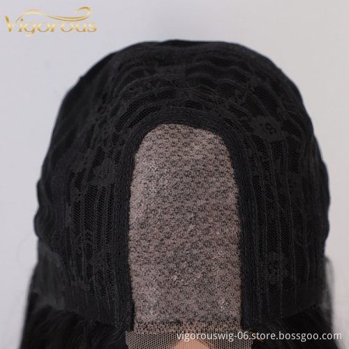 High Quality Cheap Price Black Color Middle Part Natural Hairline Straight Wave For Black Women Lace Front Synthetic hair Wigs